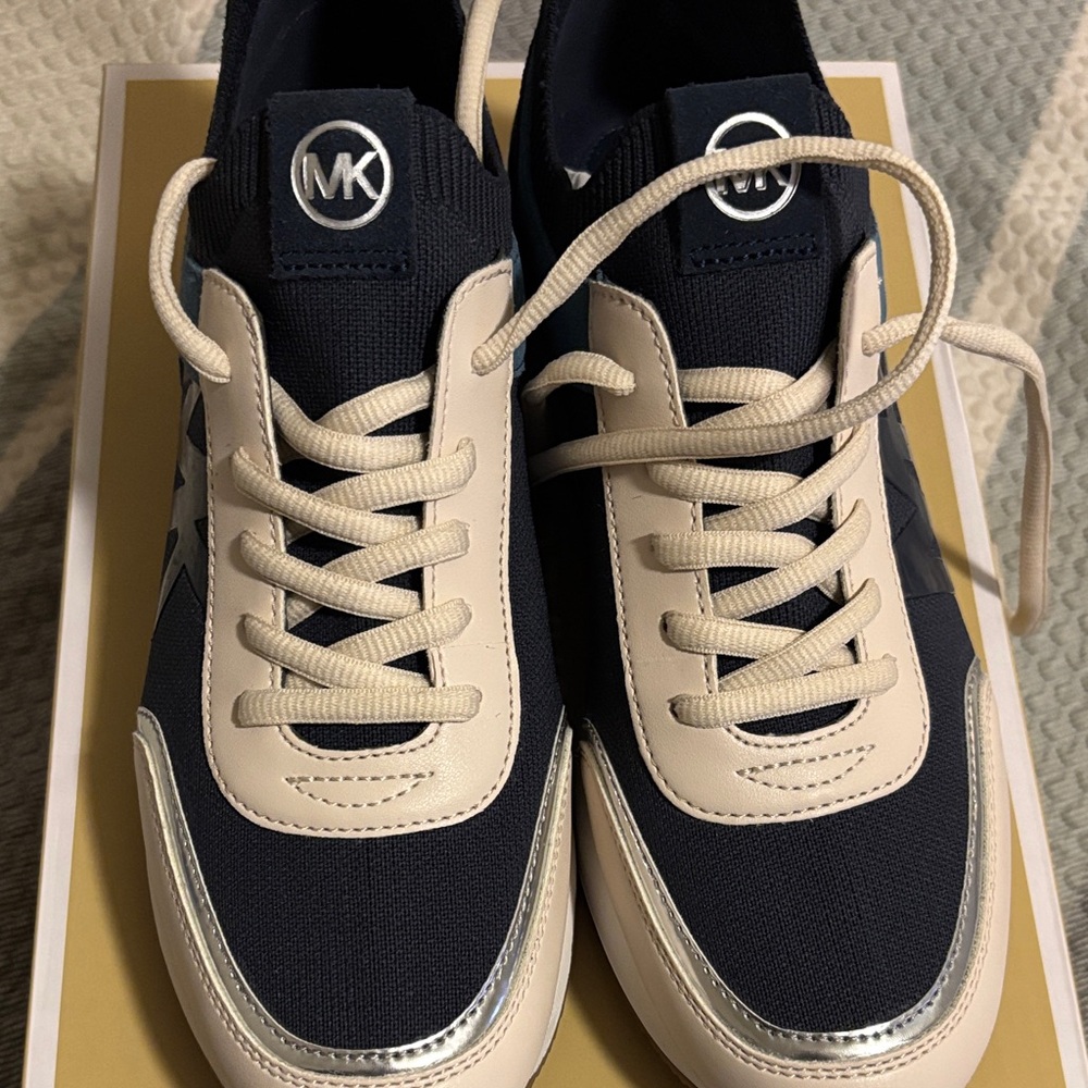 Michael Kors Navy and Cream Athletic Shoes with Silver Trim